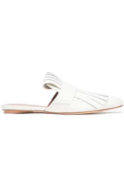 Shop Marni Woman Fringed Glossed-leather Slippers White