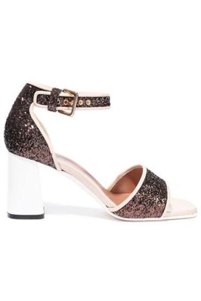 Shop Marni Woman Glittered Patent-leather Sandals Brown