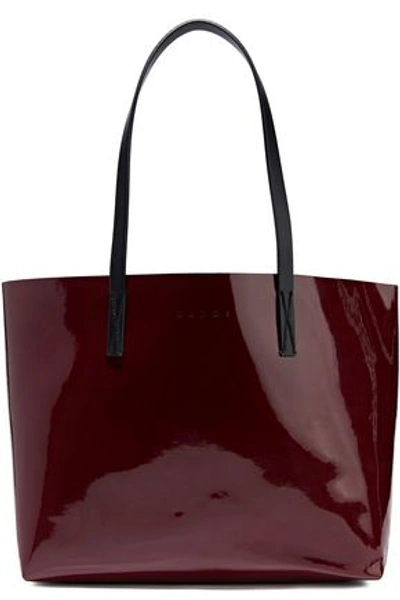 Shop Marni Woman Faux Patent-leather Tote Burgundy