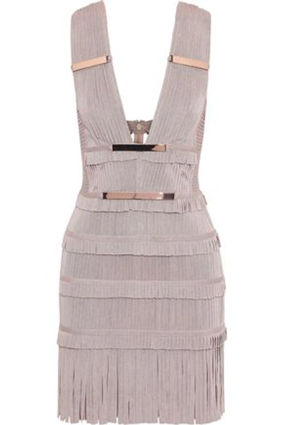 Shop Herve Leger Hervé Léger Woman Iza Cutout Embellished Fringed Bandage Mini Dress Blush