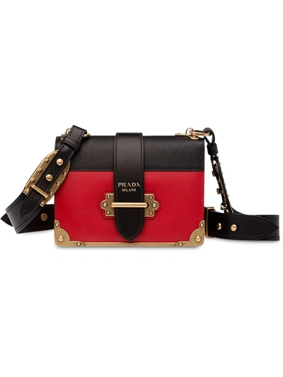 Shop Prada Cahier Leather Bag In Red