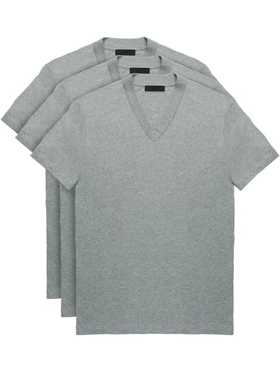 Shop Prada Three-pack Jersey T-shirts In Grey