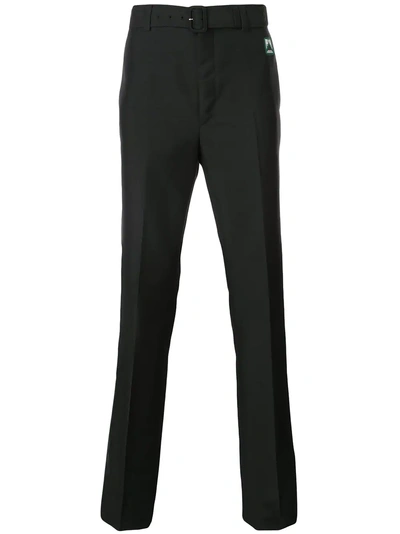 Shop Prada Belted Slim Trousers In Black
