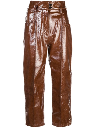 Shop Petar Petrov Cropped Leather Trousers In Brown