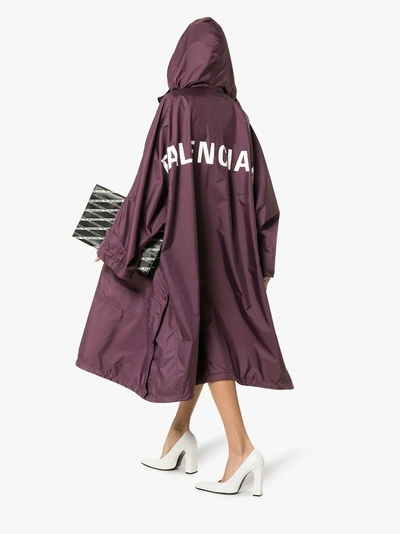 Shop Balenciaga Opera Logo Print Raincoat In Purple