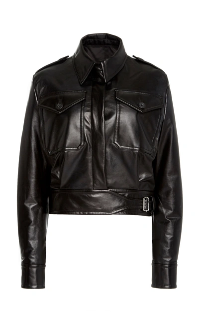 Shop Helmut Lang Short Leather Bomber Jacket In Black