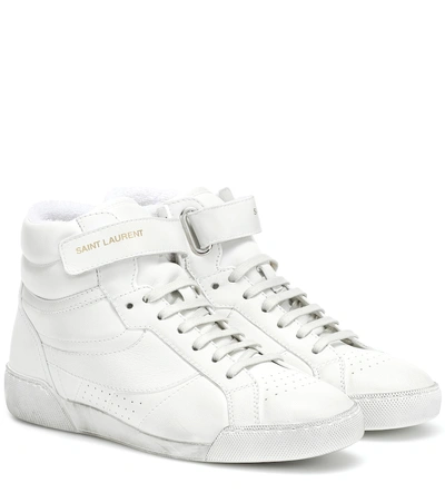 Shop Saint Laurent Lenny Leather Sneakers In White