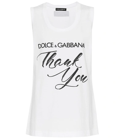 Shop Dolce & Gabbana Thank You Cotton Tank Top In White