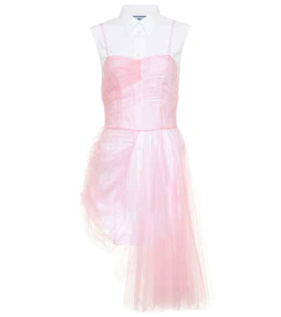 Shop Prada Poplin And Tulle Minidress In Pink