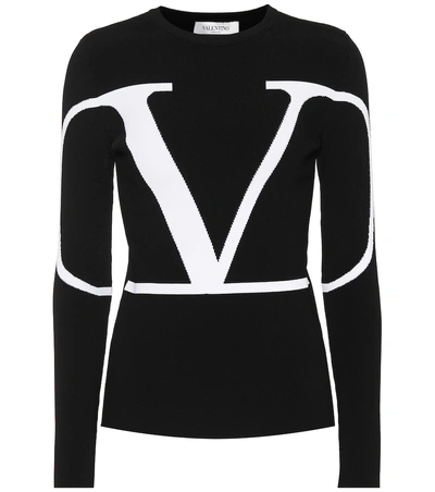 Shop Valentino Logo Sweater In Black