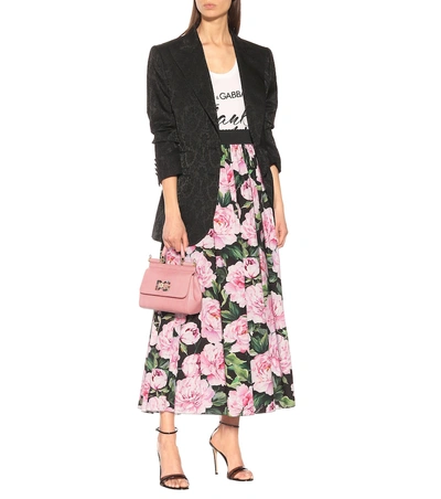 Shop Dolce & Gabbana Floral Cotton Poplin Skirt In Black