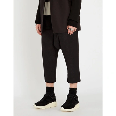 Shop Rick Owens Dropped-crotch Cropped Wool-blend Trousers In Black