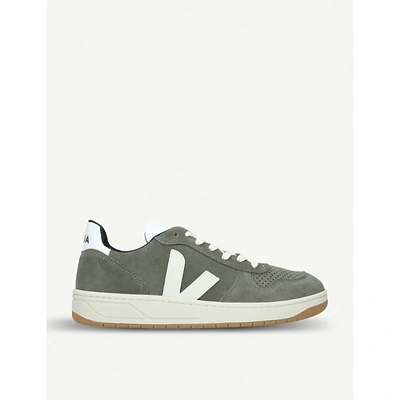 Shop Veja V-10 Suede Trainers In Khaki