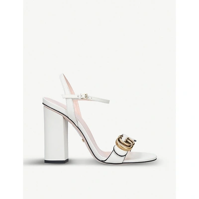 Shop Gucci Marmont 105 Leather Sandals In Winter Wht