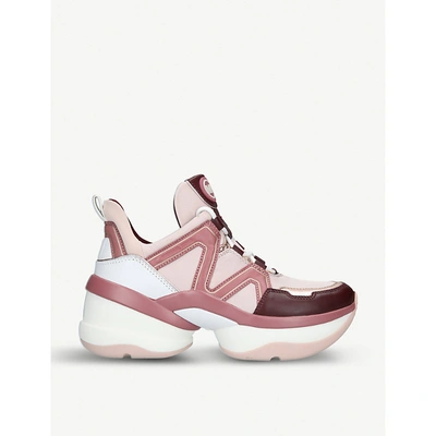 Shop Michael Michael Kors Olympia Leather And Mesh Trainers In Pale Pink