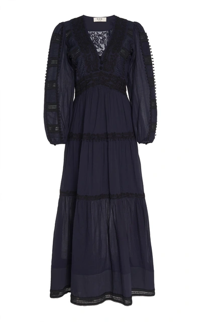 Shop Sea Lace-trimmed Cotton Maxi Dress In Navy