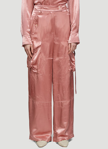 pink satin cargo pants