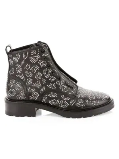 Shop Rag & Bone Cannon Zip-up Embellished Leather Combat Boots In Leopard