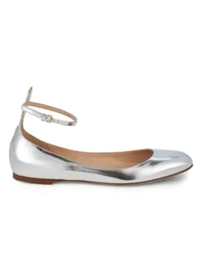 Shop Valentino Tango Metallic Leather Flats In Argento