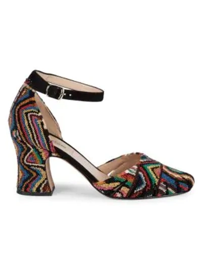 Shop Valentino Beaded Abstract D'orsay Block Heels In Multi