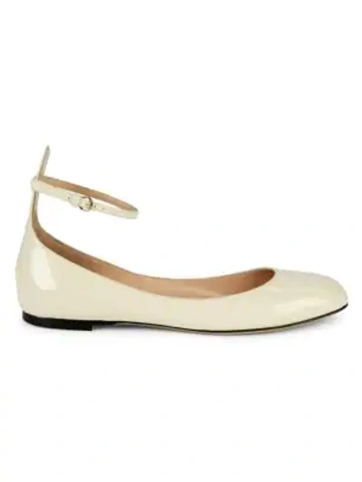 Shop Valentino Patent Leather Ankle-strap Ballet Flats In Light Ivory