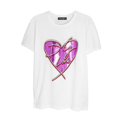 Shop Dolce & Gabbana White Printed Cotton T-shirt