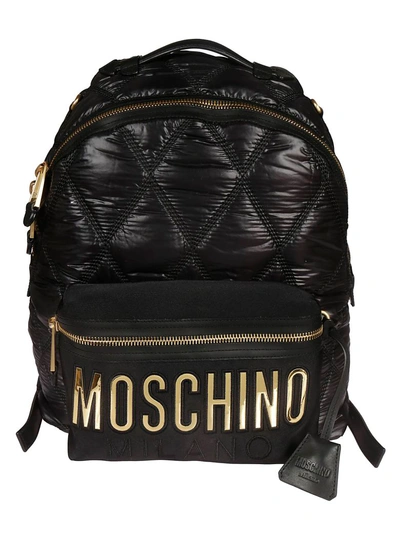 Shop Moschino Logo Quilted Backpack In Black