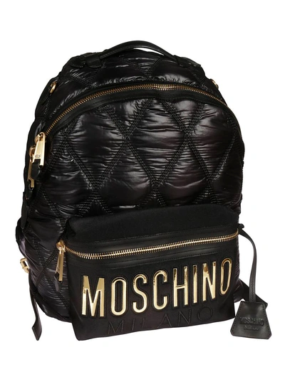 Shop Moschino Logo Quilted Backpack In Black