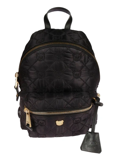Shop Moschino Embroidered Bear Quilted Backpack In Black