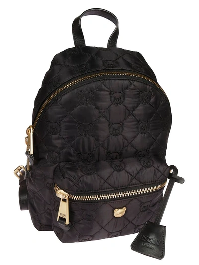 Shop Moschino Embroidered Bear Quilted Backpack In Black