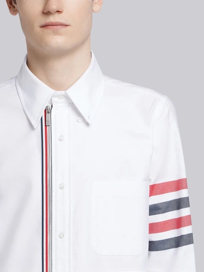 Shop Thom Browne White Oxford Bicolor 4-bar Zip-front Shirt