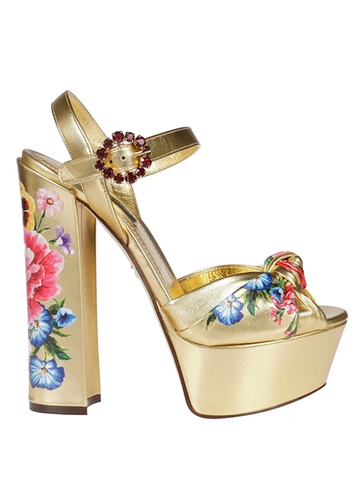 Shop Dolce & Gabbana Floral Print Platform Sandals In Gold