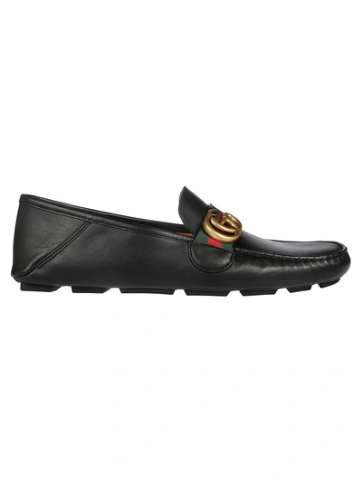 Shop Gucci Drive Web Loafers In Black