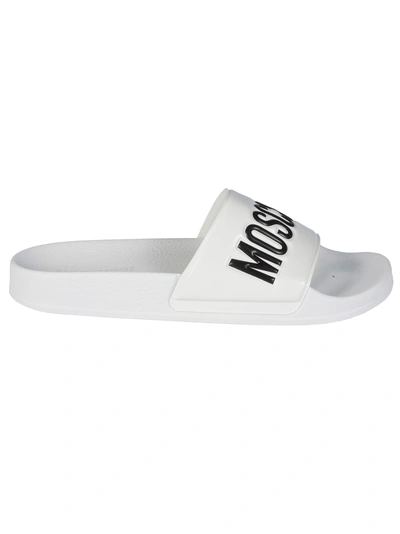 Shop Moschino Logo Sliders In Bianco