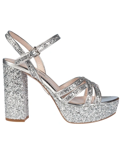 Shop Miu Miu Glitter Platform Sandals In Argento