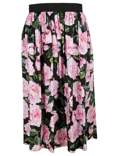 Shop Dolce & Gabbana Floral Midi Skirt In Black