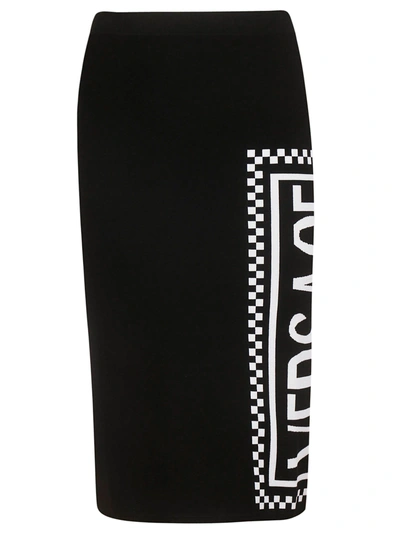 Shop Versace Logo Print Fitted Skirt In Black