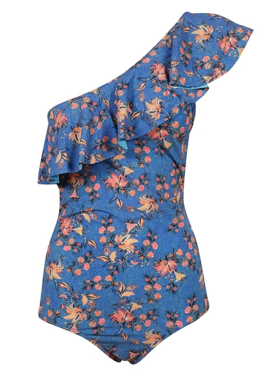 Shop Isabel Marant One Shoulder Swimsuit In Blue