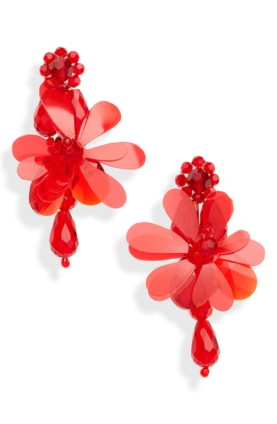Shop Simone Rocha Beaded Flower Drop Earrings In Red