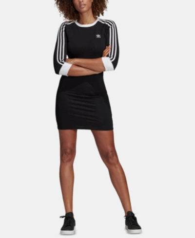 Shop Adidas Originals Adicolor 3-stripe Dress In Black