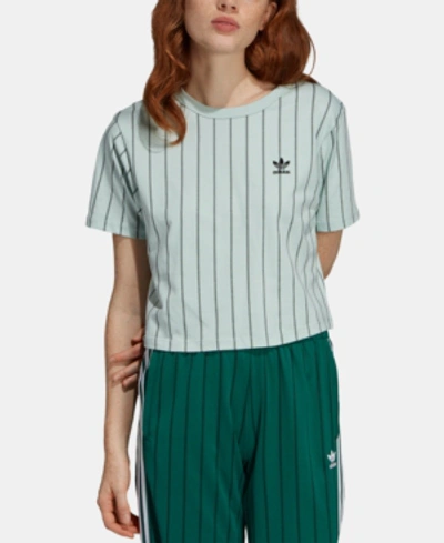 Shop Adidas Originals Stripe Out Cotton Cropped T-shirt In Vapour Green