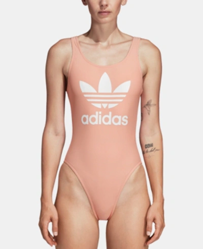 Shop Adidas Originals Adicolor Trefoil Bodysuit In Dust Pink