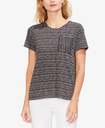 Shop Vince Camuto Striped Patch-pocket T-shirt In Rich Black
