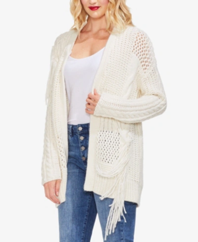 Shop Vince Camuto Frayed-trim Cardigan In Pearl Ivory