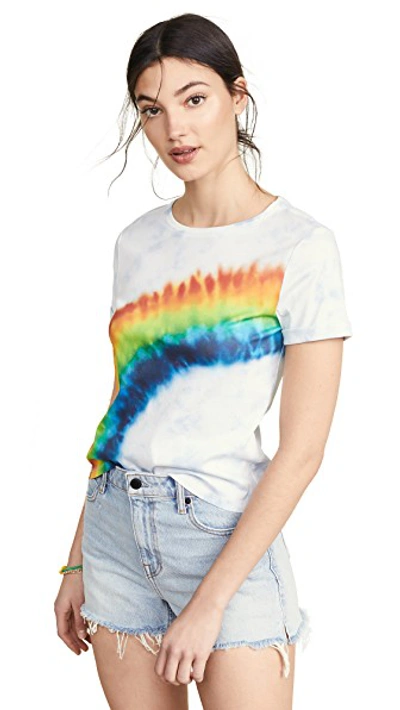 Shop Alice And Olivia Shira Roll Sleeve Tee In Rainbow Tie Dye