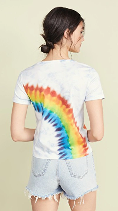 Shop Alice And Olivia Shira Roll Sleeve Tee In Rainbow Tie Dye