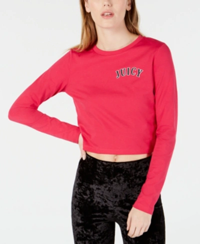Shop Juicy Couture Cotton Logo-print Cropped T-shirt In Passion Pink