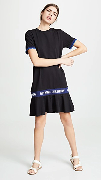 Shop Opening Ceremony Scallop Elastic Logo T-shirt Dress In Black