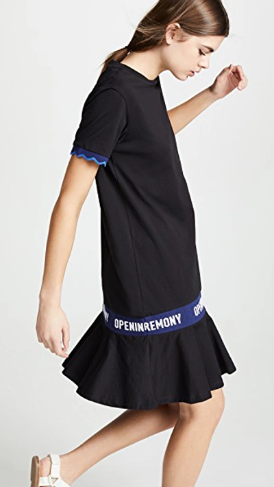 Shop Opening Ceremony Scallop Elastic Logo T-shirt Dress In Black