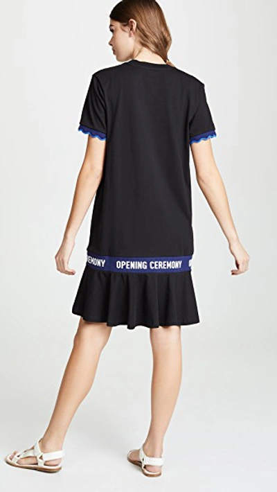 Shop Opening Ceremony Scallop Elastic Logo T-shirt Dress In Black